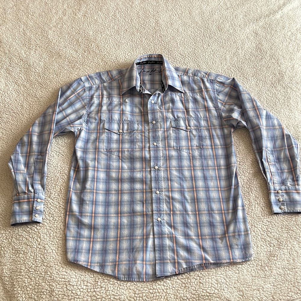 George Strait Wrangler Pearl Snap Plaid Country Button Down Shirt Mens Medium